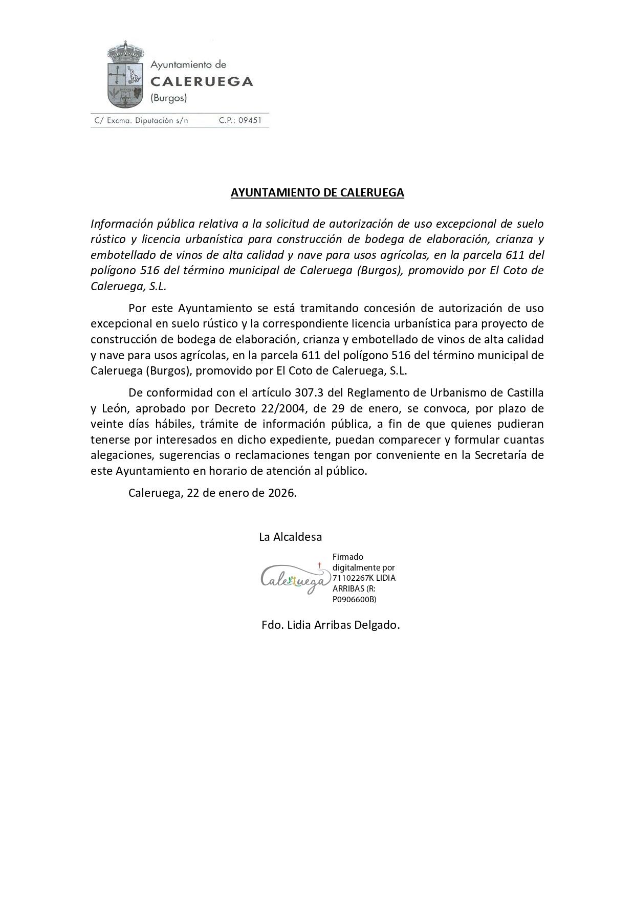 ANUNCIO: SOLICITUD LICENCIA BODEGA