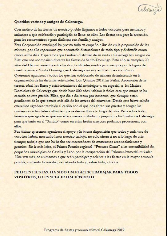 PROGRAMA DE FIESTAS Y VERANO CULTURAL 2019